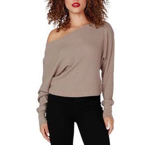 NWT Bobi Women's Taupe Modal Thermal Boatneck Off-Shoulder Top Size Medium